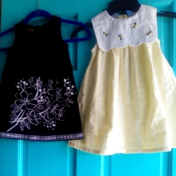 OLD Navy black toddler dress and baby crew yellow gingham dress. Both size 2T - Picture 1 of 15